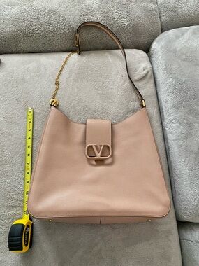 Valentino Garavani Blush Pink Leather Shoulder Bag with Gold Chain Accent
